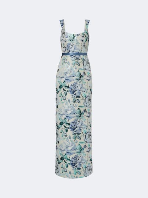 markarian Robin belted floral brocade gown