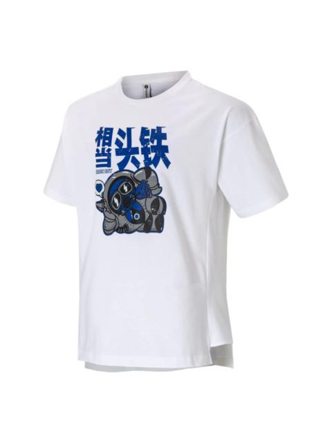 Men's adidas neo Cartoon Astronaut Pattern Printing Round Neck Sports Short Sleeve White T-Shirt HY4