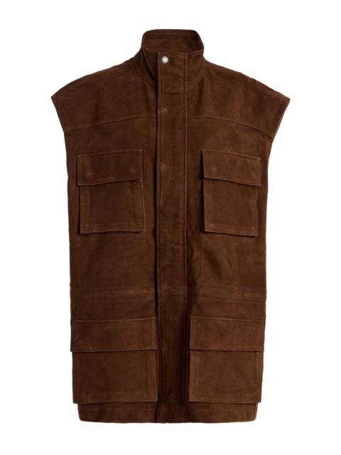 The Frankie Shop Turin Sleeveless Suede Cargo Jacket burgundy