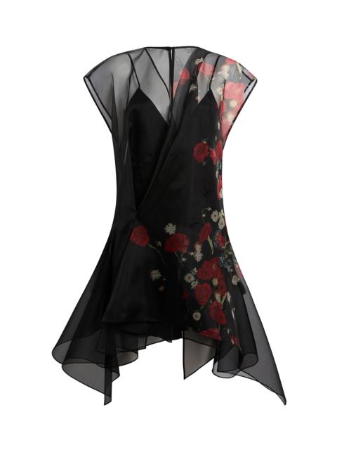 KHAITE Merith Printed Silk-Organza Mini Dress black