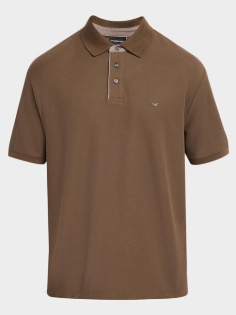 EMPORIO ARMANI Men's Rib-Trim Textured Knit Polo Shirt