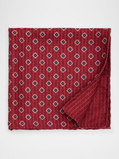 Brunello Cucinelli Men's Medallion-Print Silk Pocket Square