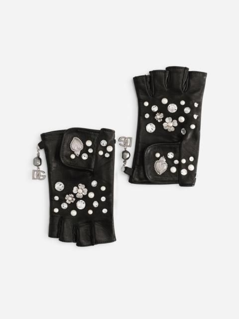 Dolce & Gabbana Nappa leather gloves with bejeweled embellishment