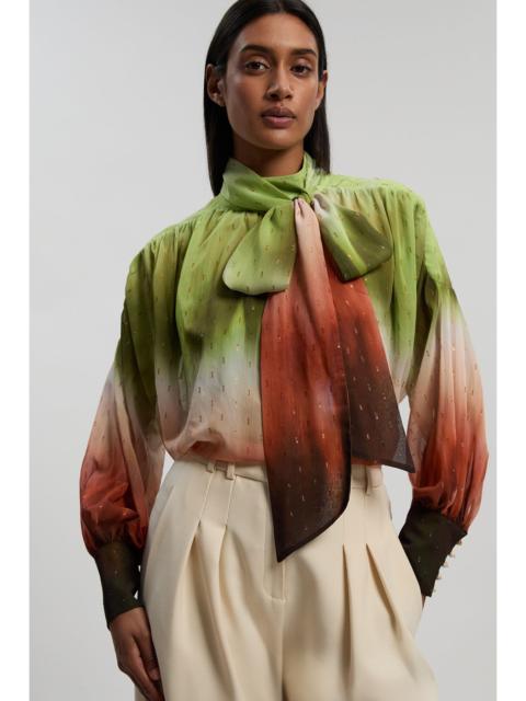 KAREN MILLEN Metallic Thread Ombre Print Woven Balloon Sleeve Blouse