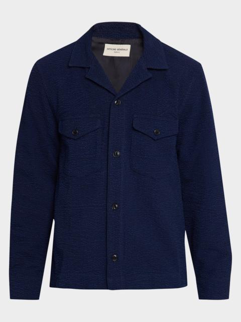 OFFICINE GÉNÉRALE Men's Jean-Baptiste Seersucker Cotton Shirt Jacket