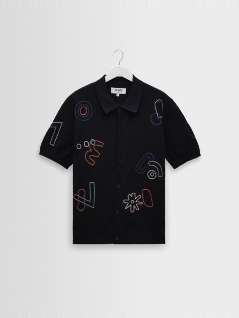 Wax London Tellaro - Navy And Multicolour Shapes Embroidered Shirt