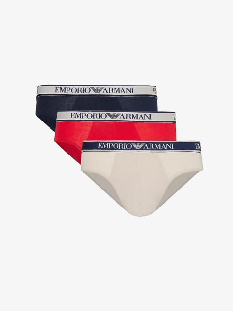 Branded-waistband pack of three stretch-cotton briefs