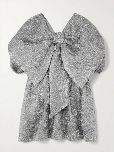 Oversized bow-detailed metallic cloqué mini dress