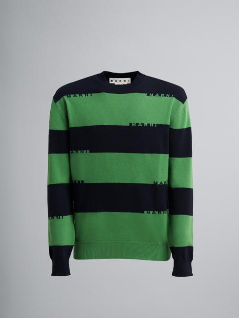 Marni BLACK AND GREEN STRIPED SHETLAND WOOL LOGO SWEATER