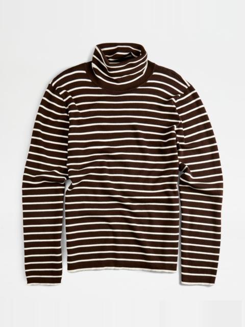 Tod's STRIPED TURTLENECK JUMPER - WHITE, BLACK