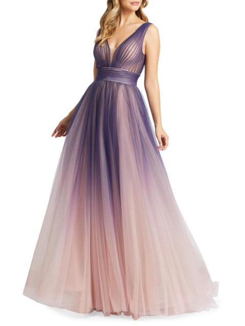 MAC DUGGAL Women's Gradient V-Neck Ballgown - Indigo Ombre