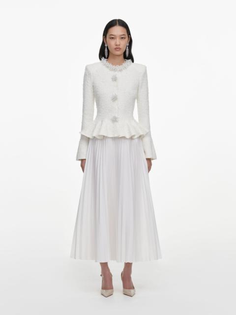 self-portrait White Textured Knit Chiffon Midi Dress