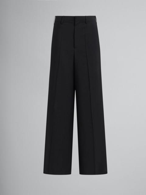 BLACK TROPICAL WOOL PALAZZO TROUSERS