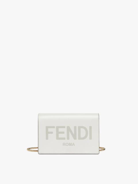 FENDI Mini-bag in a geometric design, made of light gray leather printed with the FENDI ROMA logo. Featuri