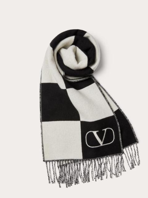 Valentino EXCHESS WOOL AND CASHMERE SCARF WITH EXCHESS JACQUARD WORK