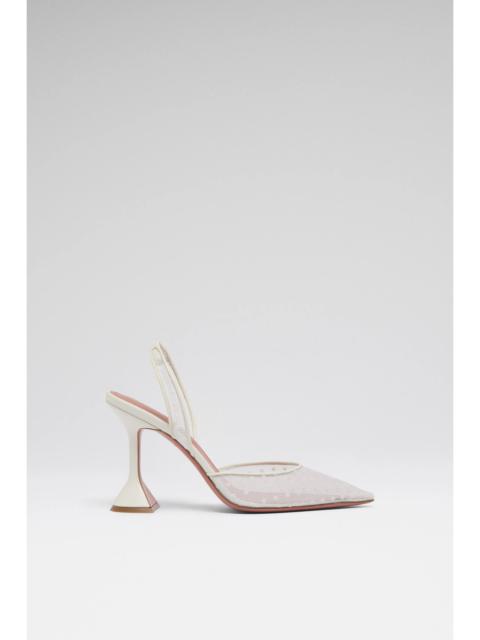 Amina Muaddi HOLLI SLING 95 WHITE POLKA-DOT LACE