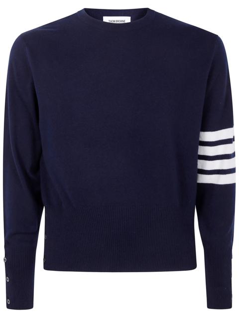 Thom Browne Classic Crewneck Short Pullover With White 4 Bar Stripe In