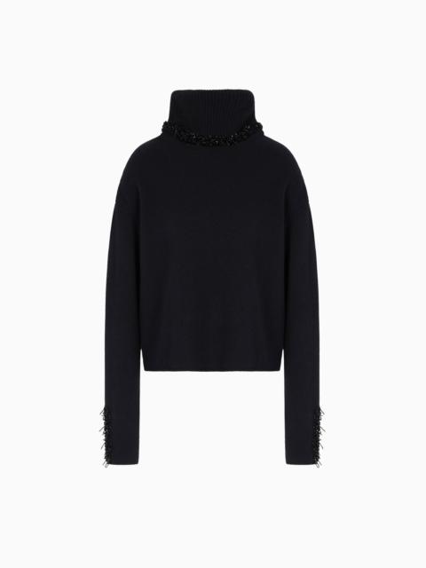 GIORGIO ARMANI MOCK-NECK JUMPER IN CASHMERE AND WOOL WITH EMBROIDERY
