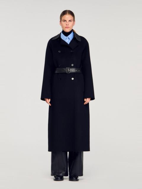 LONG WOOL AND LEATHER COAT