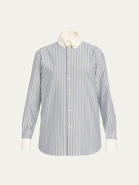 Loro Piana Thea Collar-Pin Striped Silk Button-Down Shirt