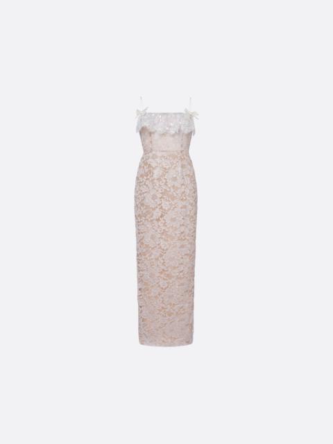 Alessandra Rich LACE SLIP DRESS WITH SEQUIN EMBROIDERED RUFFLE