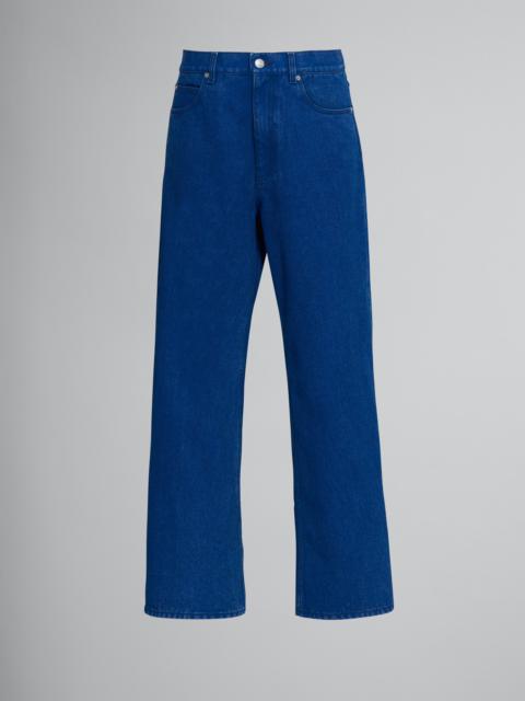 Marni FLARED TROUSERS IN COATED BLUE DENIM