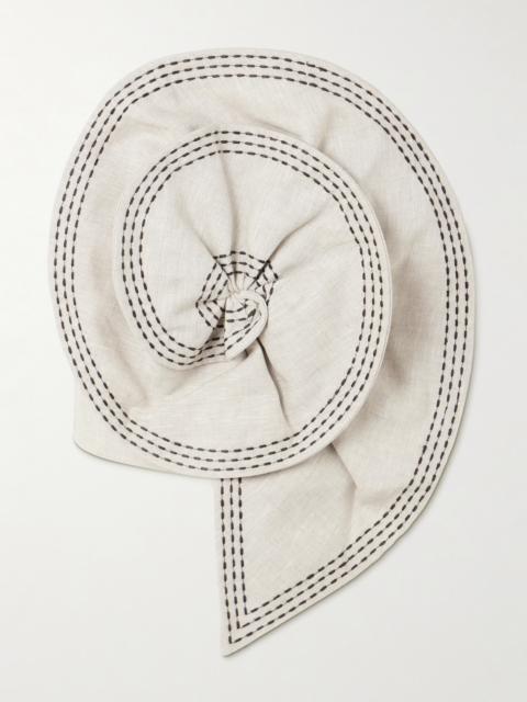 ANDRES OTALORA Cropped Appliquéd Topstitched Linen Bustier Top