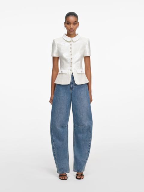 self-portrait White Sequin Tailored Top