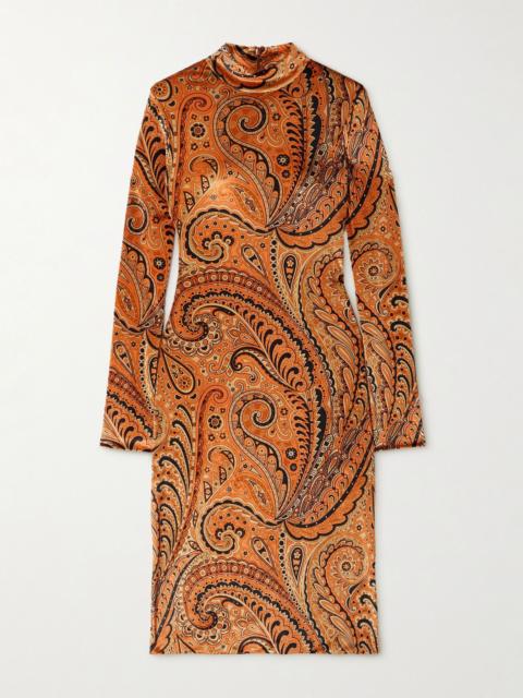 Etro Paisley-print velvet turtleneck midi dress Orange