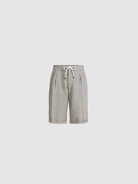 Brunello Cucinelli Garment-dyed Bermuda shorts in linen gabardine with drawstring and pleat