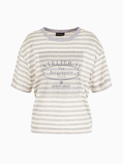 Atelier 11 striped cotton-linen jersey T-shirt