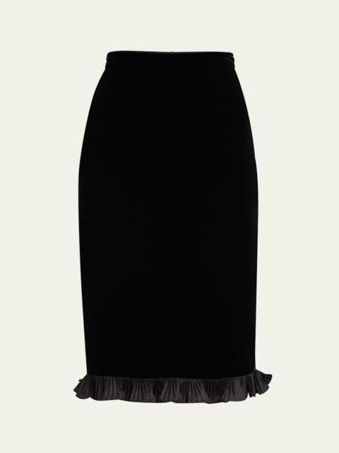 Valentino Ruffle Hem Velvet Pencil Skirt