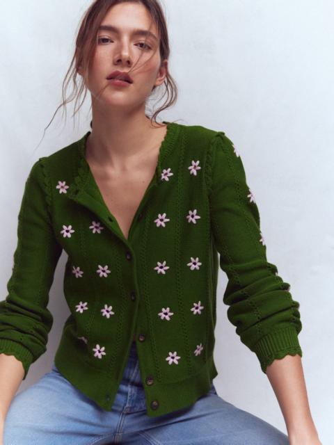 BODEN Valeria Crochet Trim Cardigan-Promenade Green , Embroidery