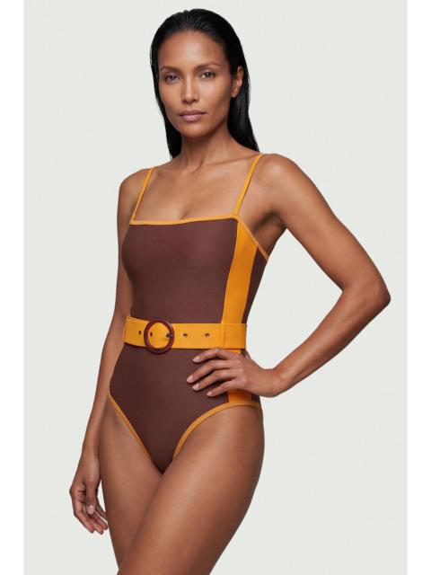 KAREN MILLEN Contrast Panelled Bandeau Swimsuit With Belt