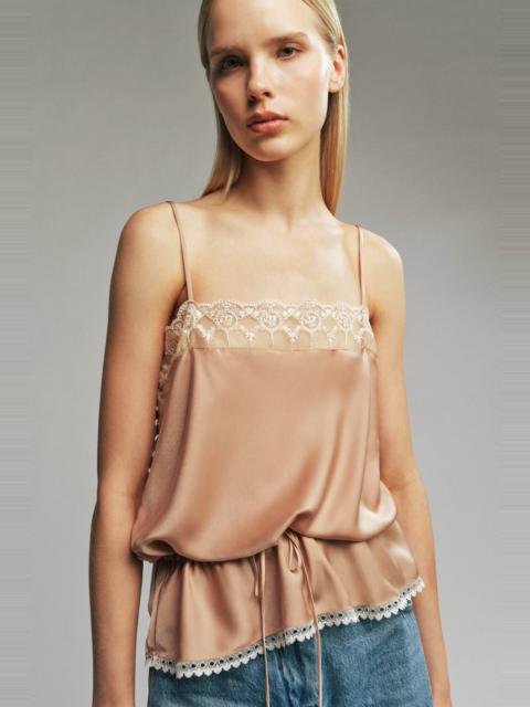BARDOT Bonita Satin Lace Trim Top In Soft Camel