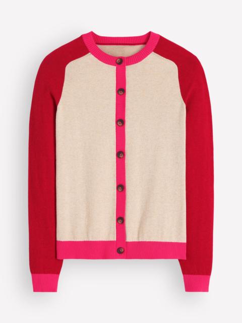 BODEN Meg Raglan Sleeve Cardigan-Pink, Ivory colour block