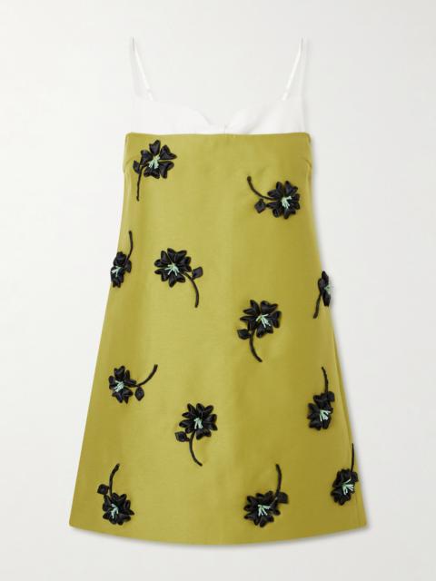 SHUSHU/TONG Corseted Floral-appliqué Bead-embellished Crepe Mini Dress