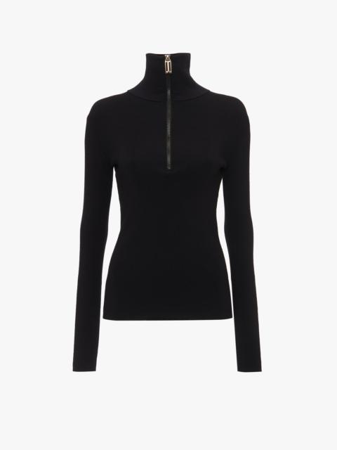 Victoria Beckham Half Zip High Neck Top In Ink Blue