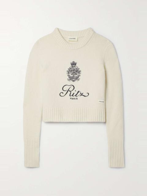 FRAME + Ritz Paris cropped embroidered cashmere sweater