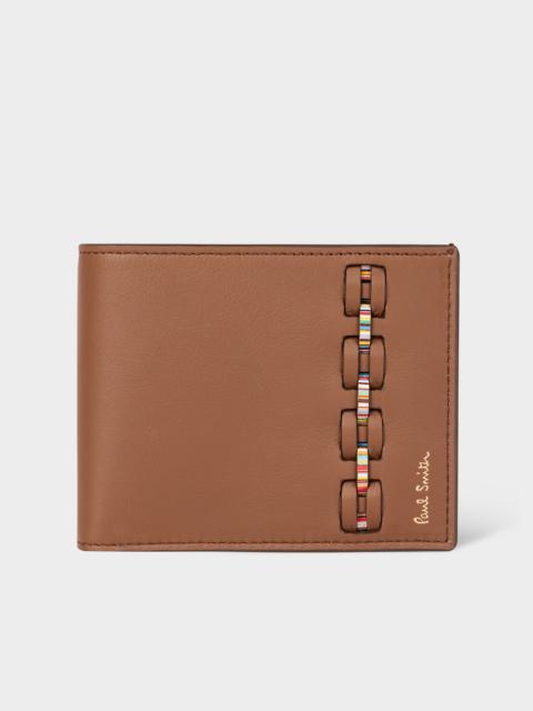 Brown Woven Front Calf Leather Billfold Wallet