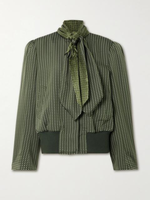 Dries Van Noten Tie-neck Printed Satin-trimmed Twill Bomber Jacket