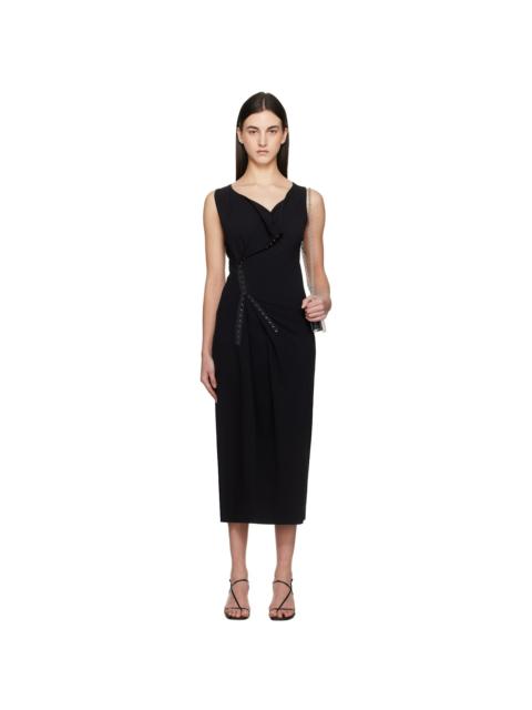 MM6 Maison Margiela Black Cotton Rib Hook-Eye Midi Dress