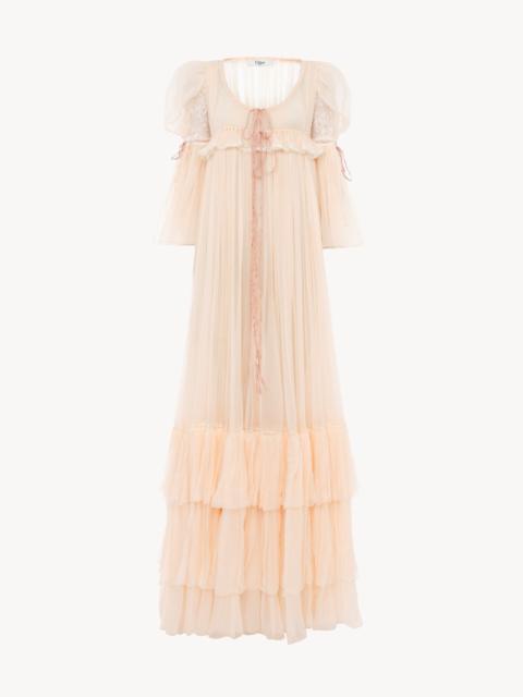 Chloé OVERSIZED LONG RUFFLED DRESS IN SILK MOUSSELINE & LACE