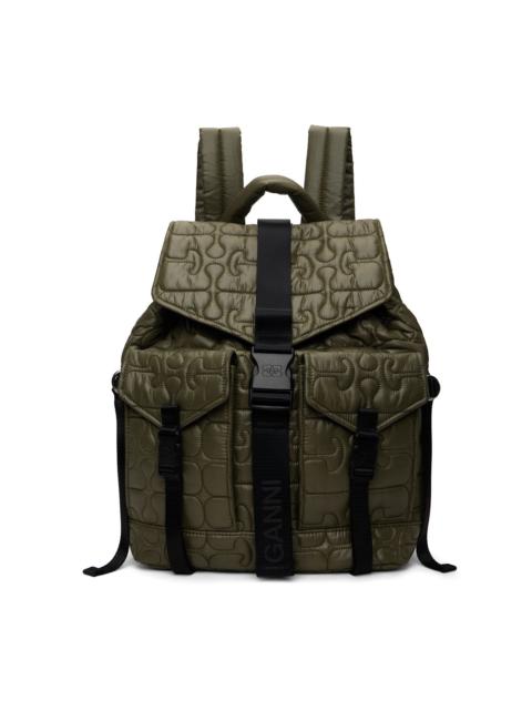 GANNI Khaki Quilted Re-Tech Backpack