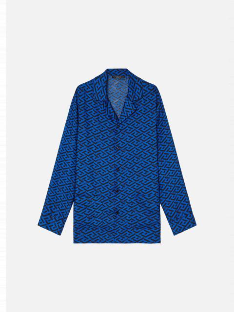 VERSACE La Greca Print Silk Pajama Shirt