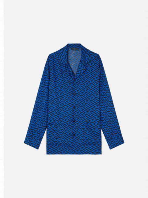 VERSACE La Greca Print Silk Pajama Shirt