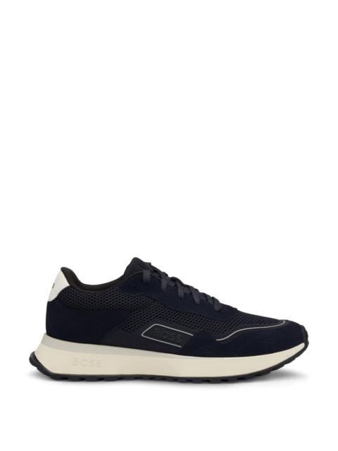 BOSS MIXED-MATERIAL TRAINERS WITH SUEDE AND FAUX LEATHER