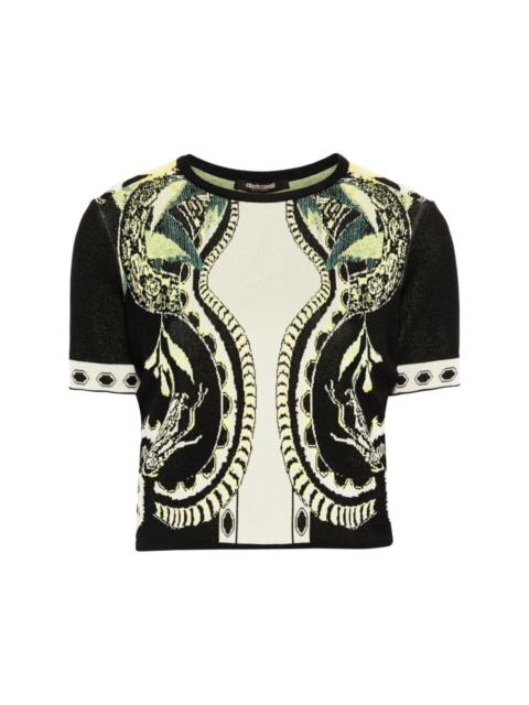 Lemon-print jacquard cropped top