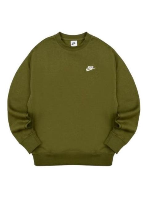 Nike Men's Nike Solid Color Logo Embroidered Sports Round Neck Pullover Long Sleeves Green BV2663-327