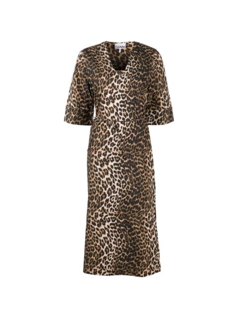 leopard-print tied-waist midi dress